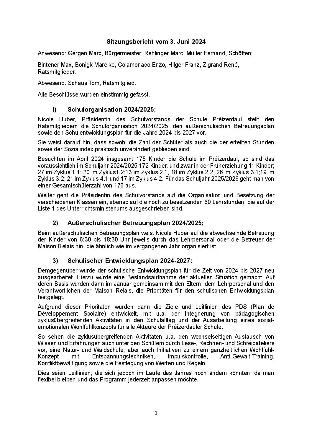 Sitzungsbericht 2024.06.03