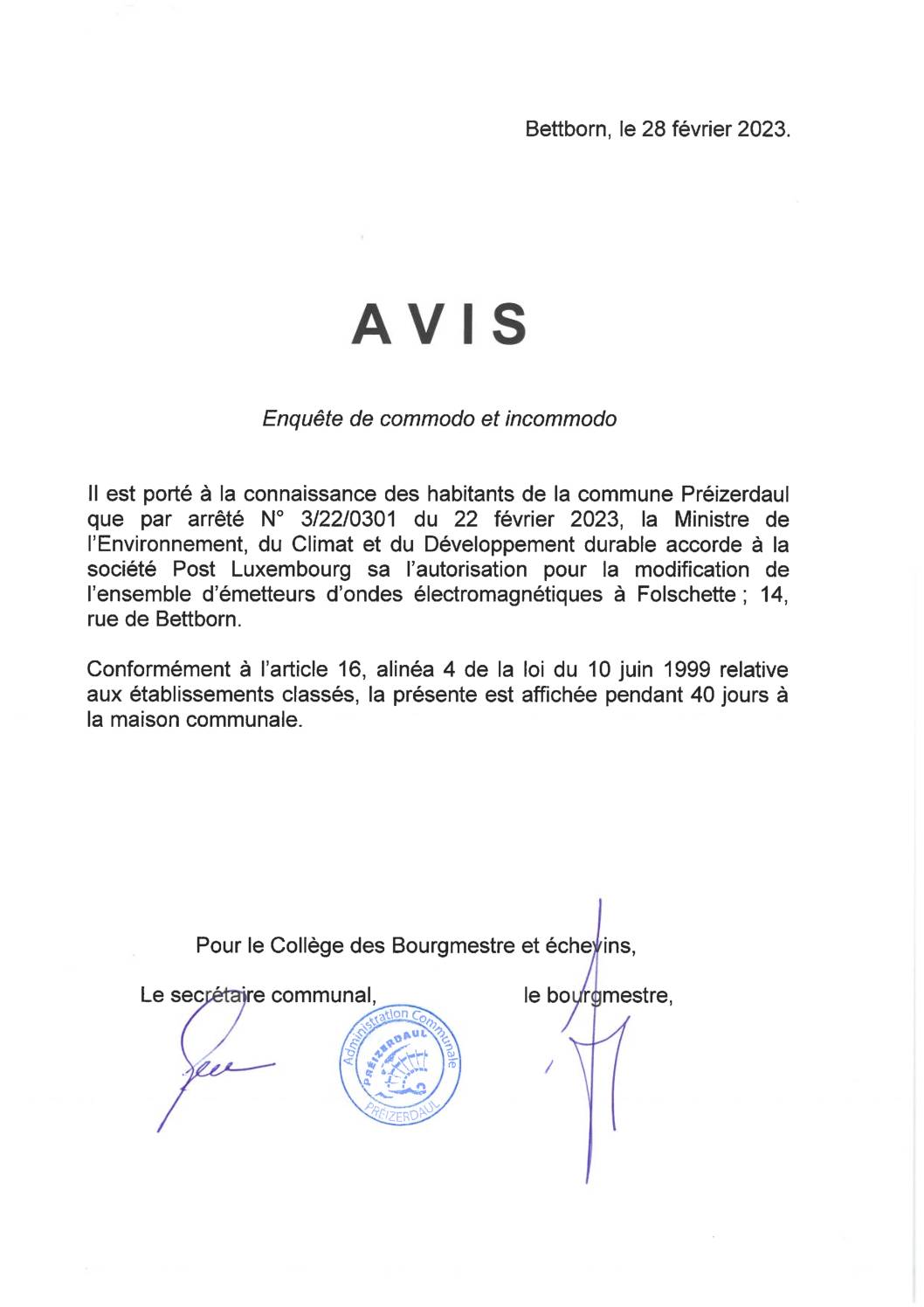 AVIS POST Luxembourg (28.02.2023)