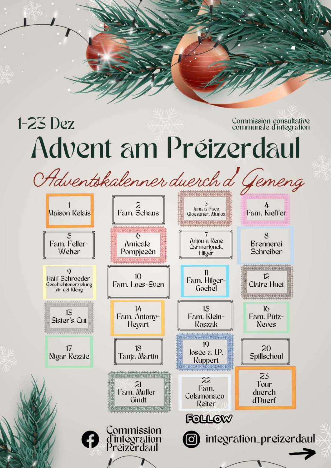 Adventsfënsteren am Préizerdaul /  Les fenêtres de l’avent au Préizerdaul . 1.12 -> 23.12.23