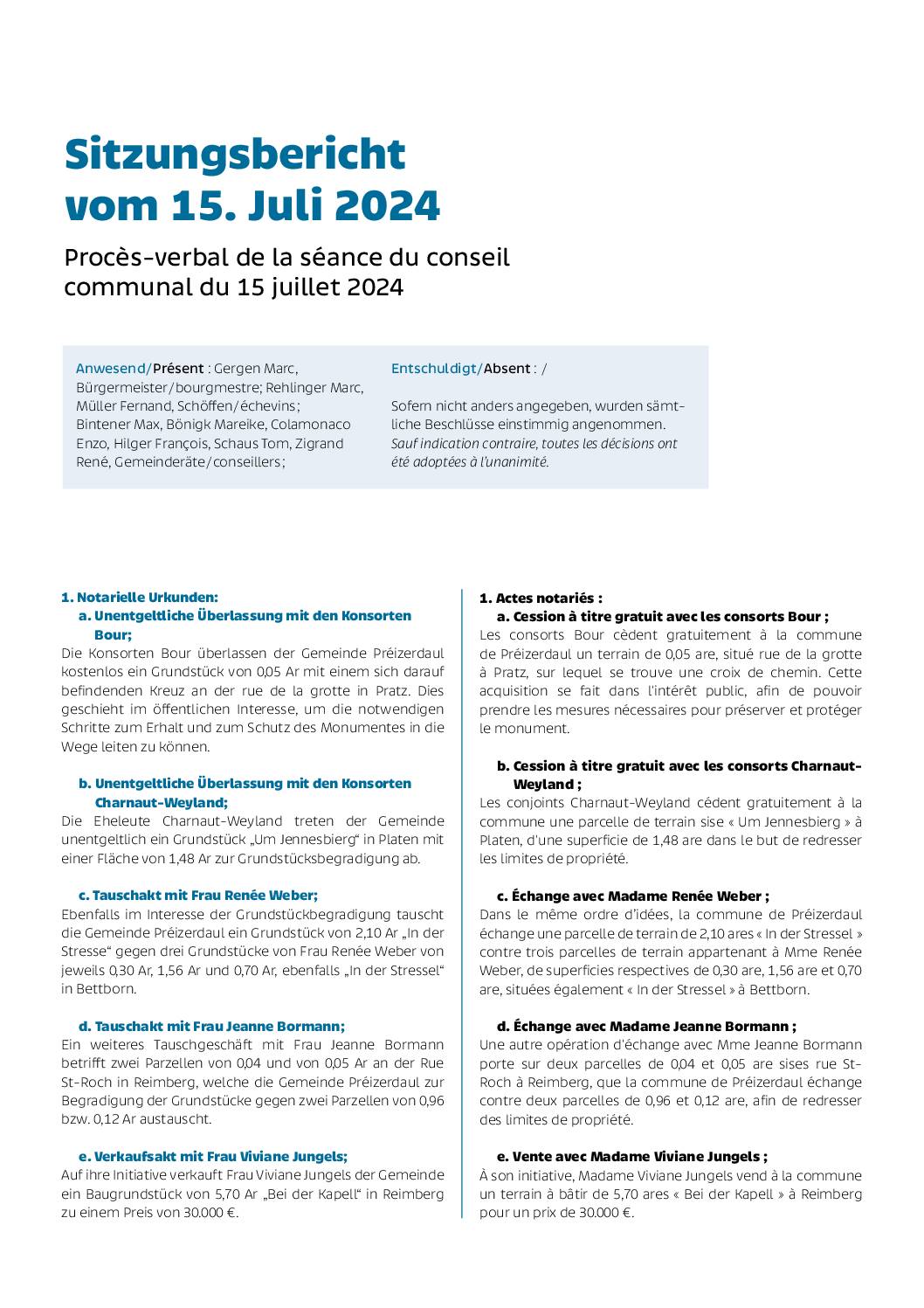 Sitzungsbericht 2024.07.15