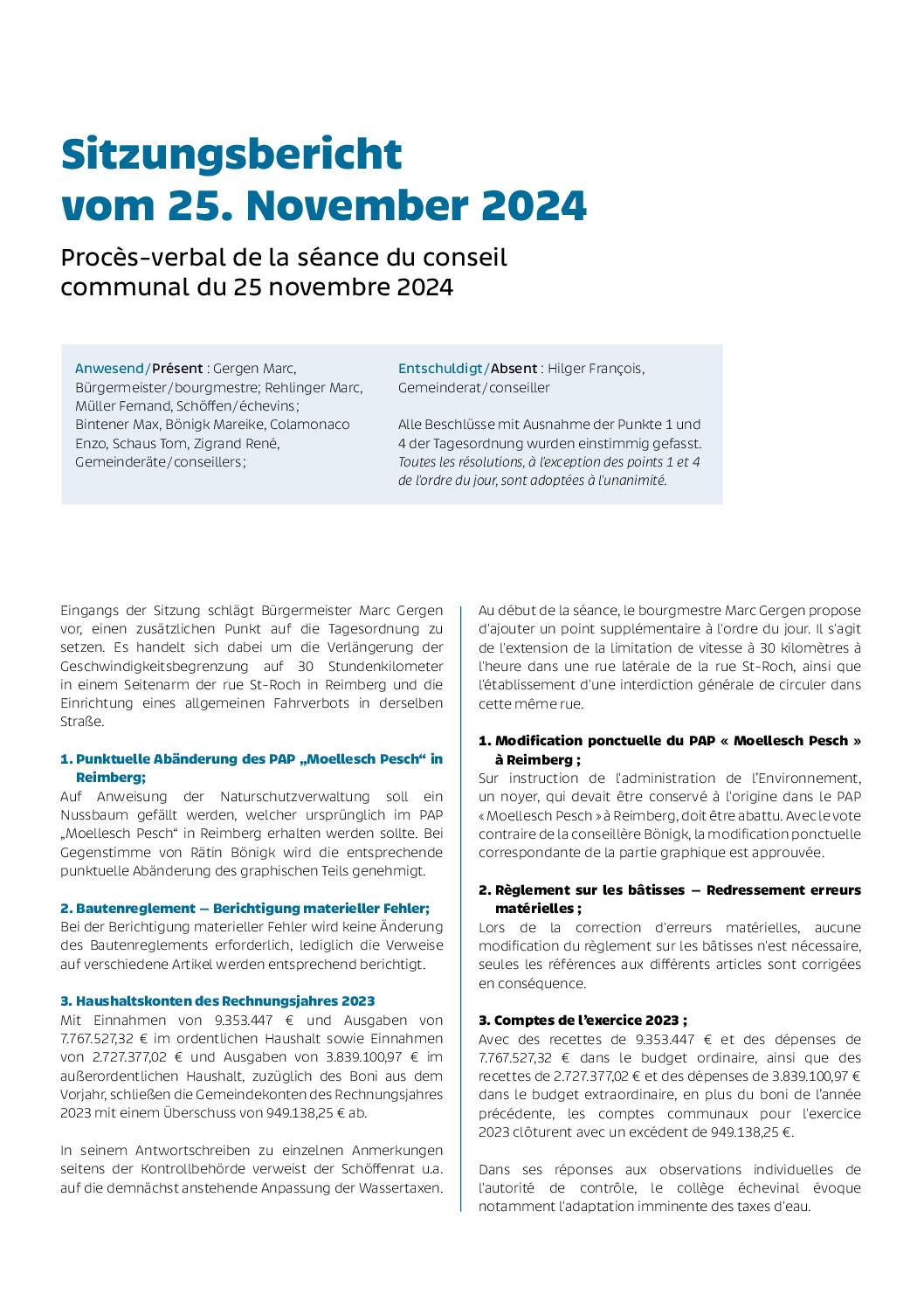 Sitzungsbericht 2024.11.25