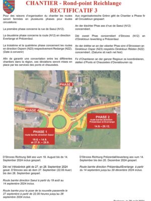 Rectificatif Nr.3. Chantier Rond-point Reichlange, coordination assurée par les services des P&CH