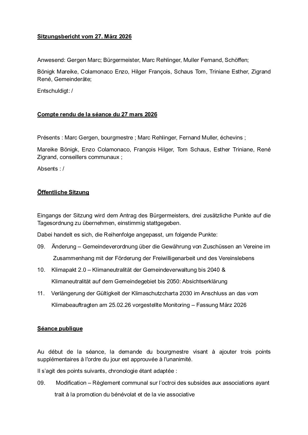 Sitzungsbericht 2026.03.27