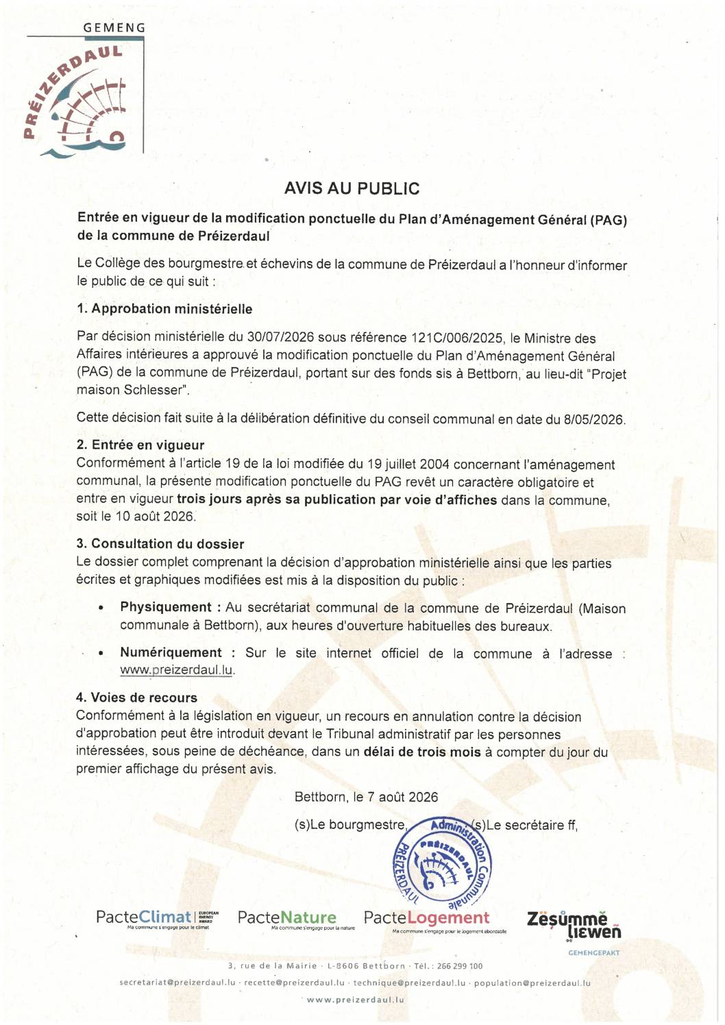 Décision Ministérielle du 30.07.2026 sous réf. 121C/006/2025 MOPO PAG