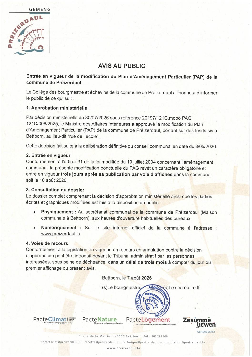 Décision Ministérielle du 30.07.2026 sous réf. 20197/121C _ PAP QE