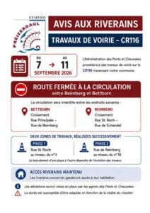 Chantier CR 116- rue de Reimberg & rue St. Roch , 7-11.09.2026