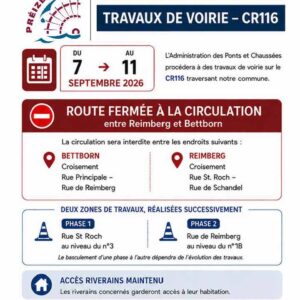 Chantier CR 116- rue de Reimberg & rue St. Roch , 7-11.09.2026