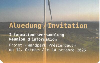 Informatiounsversammlung Wandpark Préizerdaul 14/10/2026 – 19h00